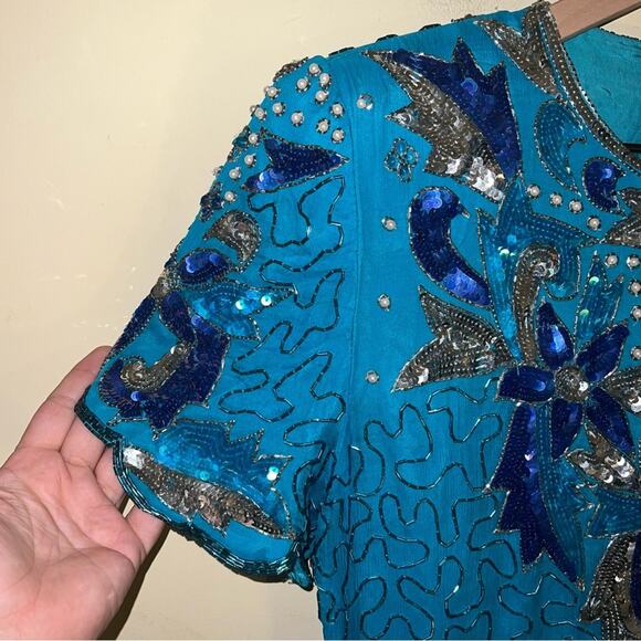 VNTG LESLIE FAY EVENINGS silk beaded dress 16 - Picture 6 of 7